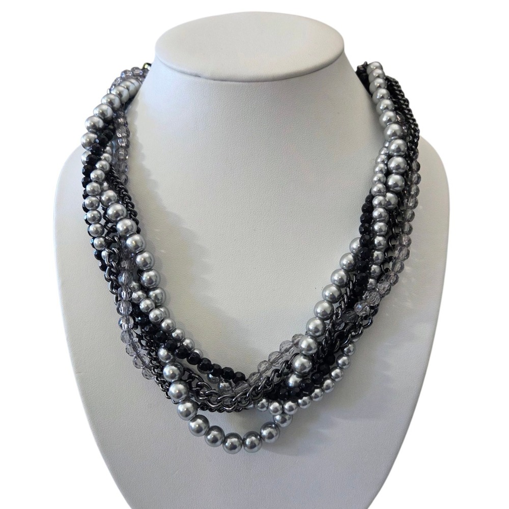 Premier Designs Faux Pearl Beaded Multi-strand Twisted Chain Statement Necklace